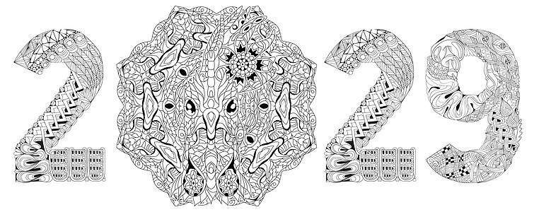 Zentangle 程式化公鸡编号 2029 手绘花边矢量它制作图案禅绕艺术绘画野生动物宠物纠纷插图染色猕猴数字图片