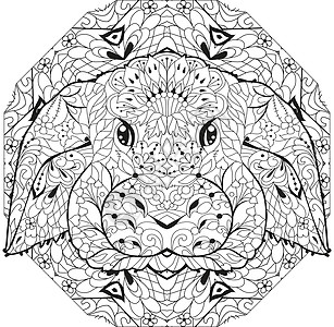 Zentangle 兔头与曼荼罗 着色素的手绘装饰矢量图收藏店铺荒野纪念品农场涂鸦动物绘画野兔纠纷图片
