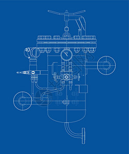 带水龙头和压力表的工业空气过滤器阀门配件绘画设施插图化学品植物工厂字法草图图片