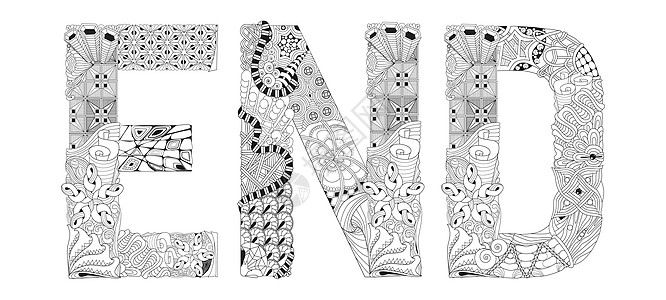 endWord END 用于着色 矢量装饰 zentangle 对象插画