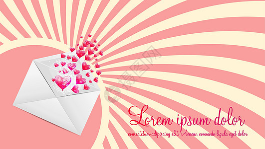 情人节卡片与心形气球矢量它制作图案艺术品空白红色绘画爱情传单信封礼物艺术风格图片