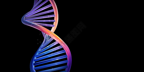 DNA螺旋模型在黑色背景上发光图片