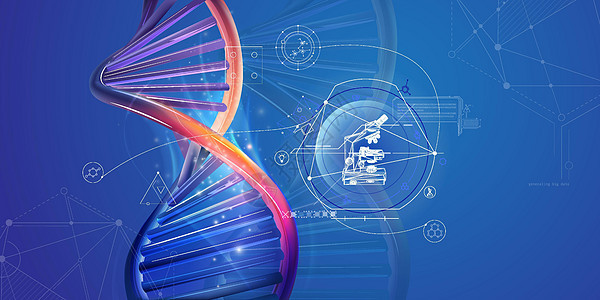 DNA双螺旋和带有显微镜的血管图图片