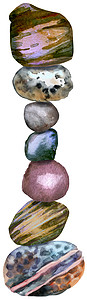 手绘水彩堆的斑驳的石头矿物绘画刷子平衡温泉岩石冥想治疗插图卵石图片