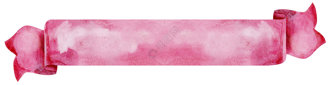 手绘丝带水彩粉红丝带 孤立在白色背景上的手绘横幅刷子框架收藏卡片插图油漆绘画艺术标签问候语背景