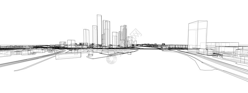 矢量 3d 城市景观 建筑物和道路草图天际字法项目框架摩天大楼建筑师大街横幅街道图片