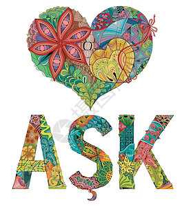 土耳其语中的 ASKlove 一词 矢量装饰 zentangle 对象字体织物涂鸦艺术纺织品禅绕情感绘画打印装饰品图片