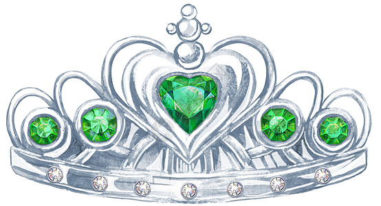 有宝石翡翠和 fiani 的水彩银皇冠公主图片