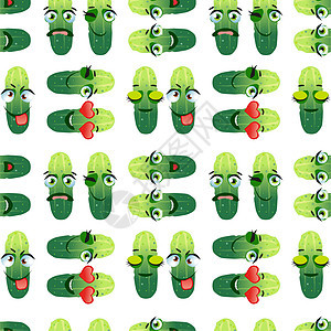 可爱的无缝模式与卡通表情符号黄瓜叶子植物学微笑蔬菜墙纸季节纺织品种植园程式化打印背景图片
