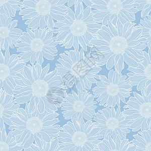 浅蓝色柔和色洋甘菊花的矢量花无缝图案图片