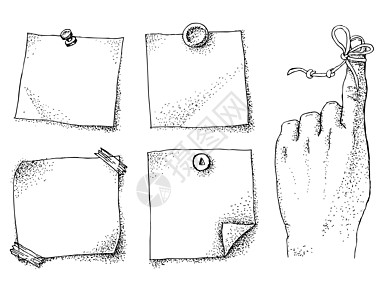 手指和贴纸上的提醒字符串夹子领带笔记绳索议程邮政记忆会议插图卡通片图片