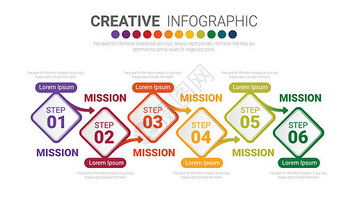 带有数字 6 optio 的信息图表模板网络成功数据报告横幅战略步骤插图商业工作背景图片