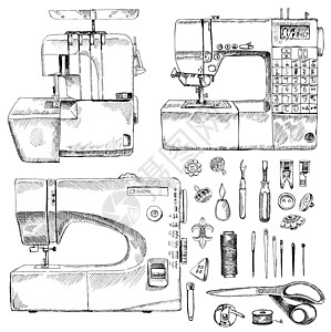 手绘素描缝纫机剪刀工具金属工艺雕刻剪裁配件工作艺术别针图片