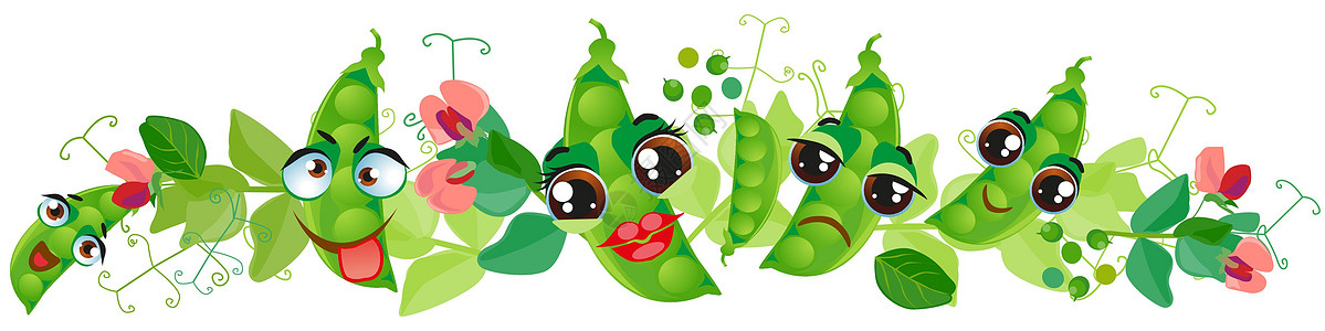 绿豌豆边框 可爱的卡通表情符号蔬菜图片