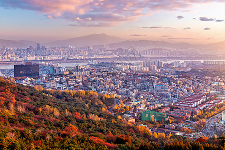 首尔城市天线 韩国观景建筑学旅游商业天际日落景观场景摩天大楼风景天空图片
