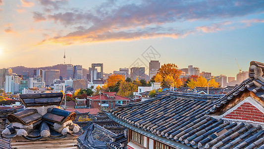 韩国首尔的村地标建筑学住宅游客城市日出历史街道旅游历史性图片