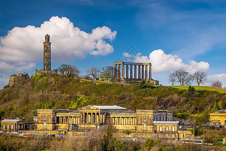 苏格兰旧城爱丁堡市天线历史性天际旅行地标日落旅游纪念碑天空吸引力爬坡图片
