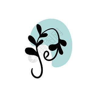 带有抽象圆点的分支 艺术花卉简约印花 一种植物的孤立黑色剪影 带有柔和的水滴 现代水彩形状与墨水 blob 矢量元素棕榈海报插图图片