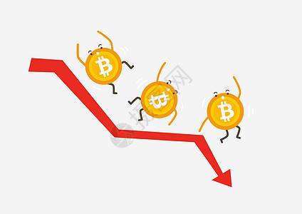 比特币崩溃图向量 比特币价格下跌 价格市场价值下降 加密货币卡通概念图片