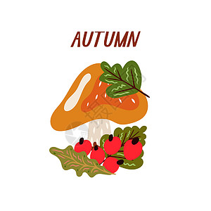 暖色调的秋季元素与蘑菇 秋季的矢量设计丰收插图南瓜风格卡片庆典收获蔬菜卡通片季节图片