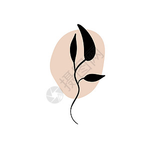 带有抽象圆点的分支 艺术花卉简约印花 一种植物的孤立黑色剪影 带有柔和的水滴 现代水彩形状与墨水 blob 矢量元素邀请函草图斑图片