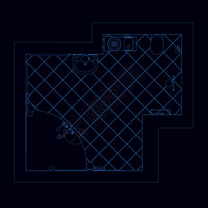 深色背景上蓝线淋浴房平面图的轮廓 从上面看 它制作图案矢量图片