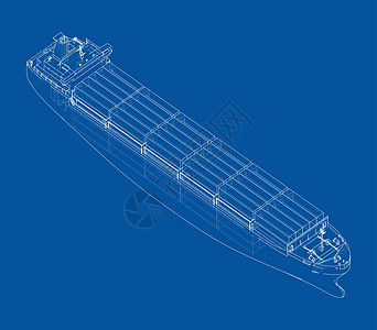 装有集装箱的货船 韦克托出口蓝图海军加载载体卸载插图海港旅行绘画图片
