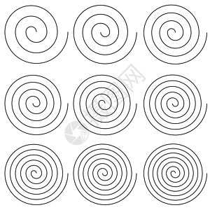 一组具有不同圈数的简单螺旋螺旋圆转 gyr 的螺旋收藏旋转蜗壳圆圈创造力插图滚动海浪艺术曲线图片