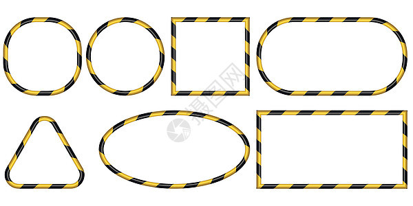 一组 3D 框架黄色和黑色条纹丝带图案矢量警告工业框架的危险安全施工边界的概念金属磁带冒险街道对角线建造海报横幅墙纸注意力图片