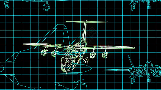3d 插图  绘制飞机设计的技术图纸 非常详细框架文档打印草图教育项目工程艺术绘画测量图片