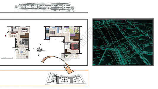3 d 插图  以非常详细的方式绘制楼层设计的技术图画档案打印蓝图草图文档房地产绘画房子地面项目图片