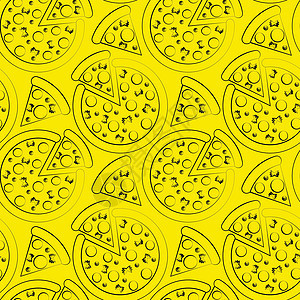 带轮廓黄色披萨的无缝矢量图案图片
