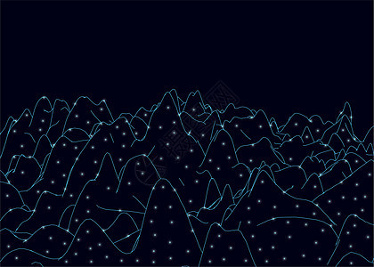 落基山脉的轮廓 蓝色线条与深色背景上的发光灯 它制作图案矢量图片
