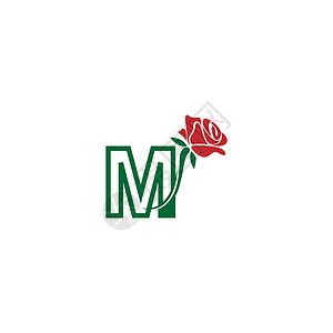 带玫瑰图标标志矢量模板的字母 M品牌温泉数字奢华花园商业叶子精品插图化妆品图片