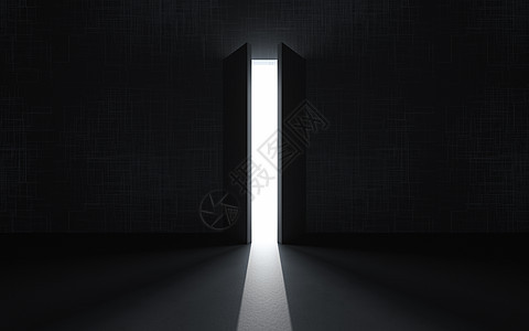 开门成功与希望3d渲染建筑黑暗黑色白色插图地面阴影入口商业自由图片