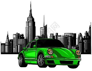 景观街道与汽车的平面矢量卡通风格插画住宅城市景观活力交通旅行建筑天际环境插图图片