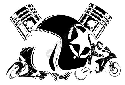一套孤立在白色背景上的老式摩托车设计元素菜刀运输汽车扳手车辆服饰火花徽章速度活塞图片