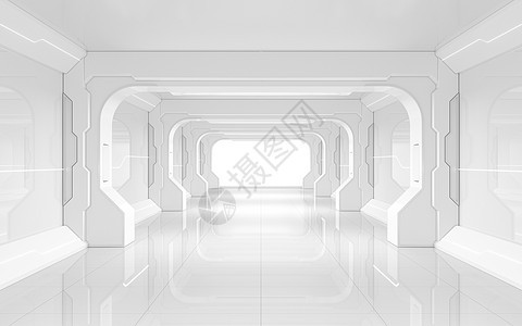 白色空隧道未来房间 3d 渲染出口科幻建筑学大厅走廊入口角落建造辉光小说图片