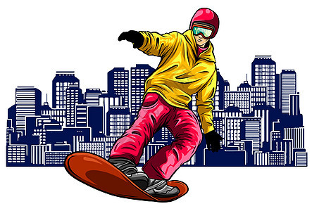 矢量彩色剪影滑雪板设计艺术它制作图案图片