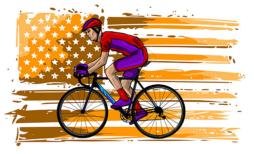 头盔骑自行车的人赛车隔离在白色背景上赛车手插图闲暇男人活动旅游艺术骑士冠军俱乐部背景图片