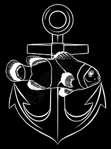 黑色背景中的单色矢量水族馆鱼食物运动钓鱼野生动物插图动物草图家庭生活金鱼海洋图片