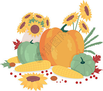 秋季收获半平面颜色矢量对象风格作品香椿南瓜装饰蔬菜葫芦正方形物品城市图片