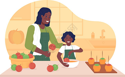 秋天与孩子一起烹饪 2D 矢量隔离它制作图案海报图表感恩黑色团体城市网络收成风景季节性图片