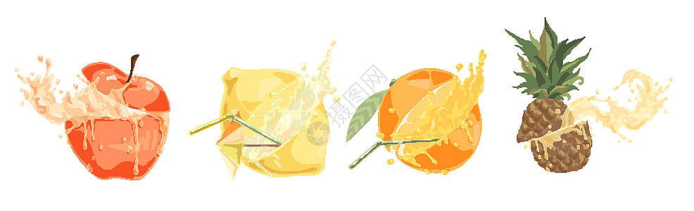 新鲜水果切片 配吸管鲜苹果橙和菠萝甜热带鸡尾酒 se图片