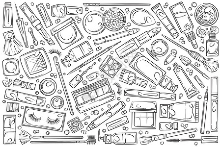 手绘化妆用品指甲油奶油配件抛光收藏化妆品皮肤插图睫毛口红图片