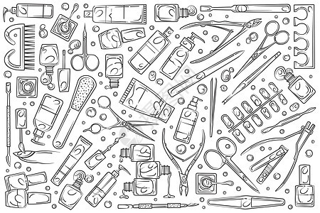 手绘美甲沙龙工具女性口红收藏香水梳子剪刀修脚洗剂抛光皮肤图片