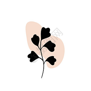 带有抽象圆点的分支 艺术花卉简约印花 一种植物的孤立黑色剪影 带有柔和的水滴 现代水彩形状与墨水 blob 矢量元素丛林商业涂鸦图片