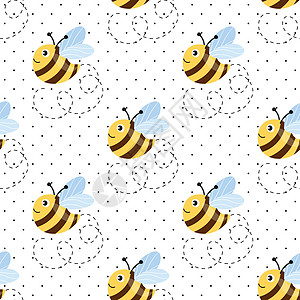 与白色圆点背景上的蜜蜂的无缝模式 小黄蜂 矢量图 可爱的卡通人物 邀请卡纺织面料的模板设计 涂鸦样式翅膀质量荒野样本工人漫画漏洞图片