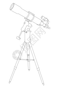 孤立在白色背景上的业余望远镜的轮廓 它制作图案矢量插图星系收藏学习镜片眼睛三脚架光学科学艺术图片