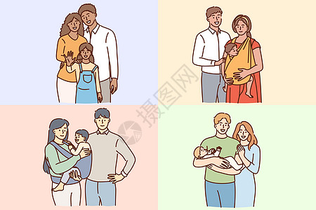 有孩子概念的幸福家庭丈夫微笑女性插图拥抱婴儿男朋友父亲童年男人图片